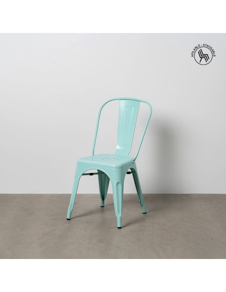 Chaise industrielle chic en Métal Bleu Dallas (Lot de 4) - 12