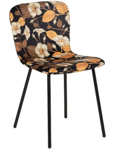 Chaise moderne motif fleurs en Tissu Métal Noir Nerea (Lot de 4) - 1