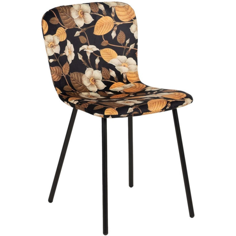 Chaise moderne motif fleurs en Tissu Métal Noir Nerea (Lot de 4) - 1