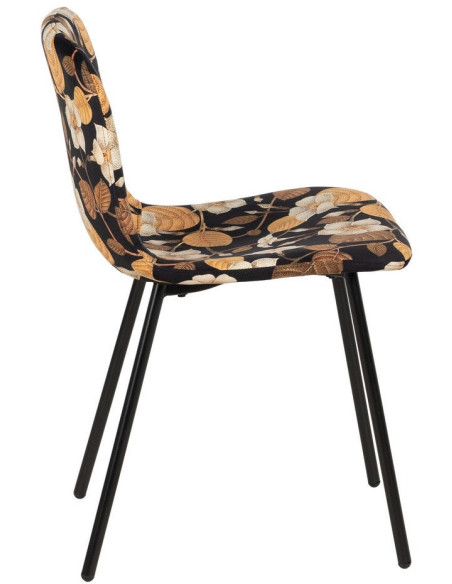 Chaise moderne motif fleurs en Tissu Métal Noir Nerea (Lot de 4) - 2