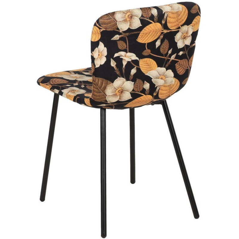 Chaise moderne motif fleurs en Tissu Métal Noir Nerea (Lot de 4) - 3