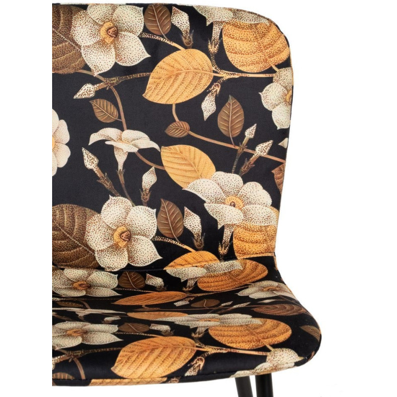 Chaise moderne motif fleurs en Tissu Métal Noir Nerea (Lot de 4) - 4