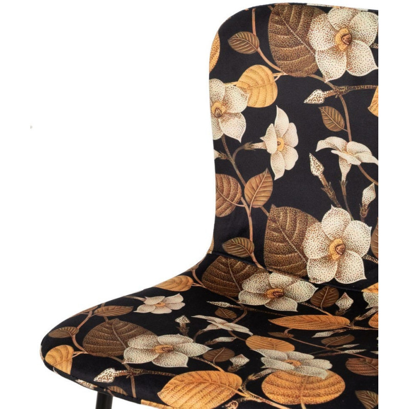 Chaise moderne motif fleurs en Tissu Métal Noir Nerea (Lot de 4) - 5