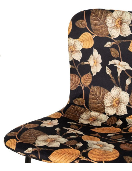 Chaise moderne motif fleurs en Tissu Métal Noir Nerea (Lot de 4) - 5