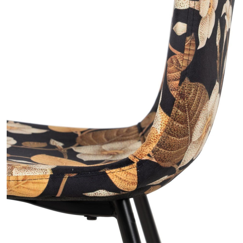 Chaise moderne motif fleurs en Tissu Métal Noir Nerea (Lot de 4) - 7