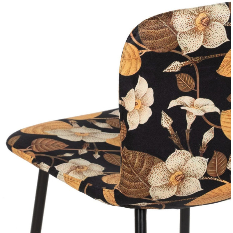 Chaise moderne motif fleurs en Tissu Métal Noir Nerea (Lot de 4) - 9
