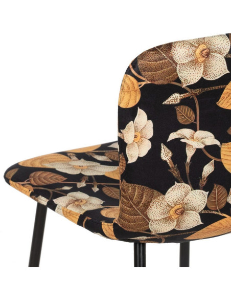 Chaise moderne motif fleurs en Tissu Métal Noir Nerea (Lot de 4) - 9