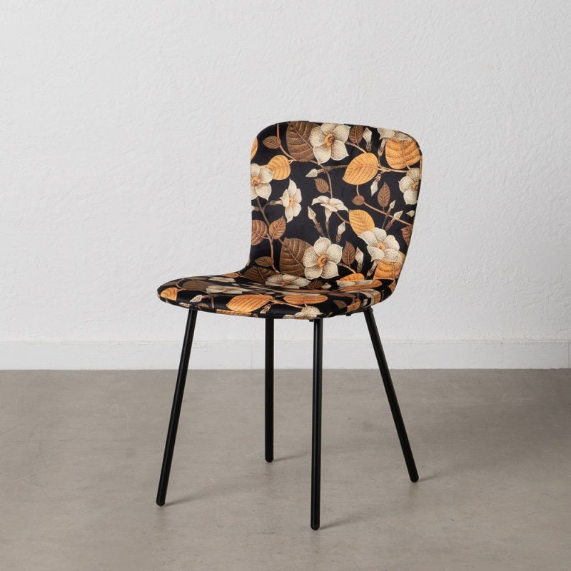 Chaise moderne motif fleurs en Tissu Métal Noir Nerea (Lot de 4) - 13