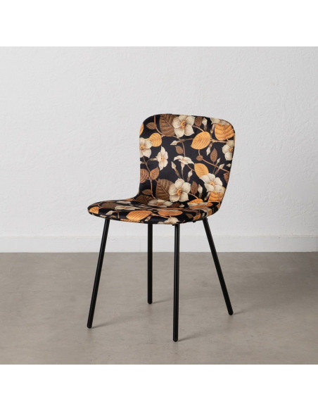 Chaise moderne motif fleurs en Tissu Métal Noir Nerea (Lot de 4) - 13