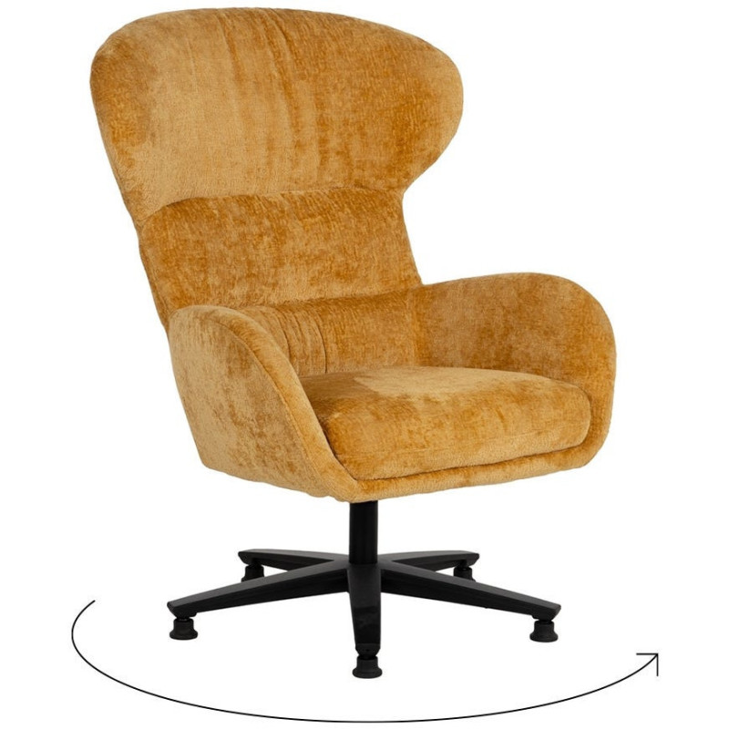 Grand Fauteuil pivotant moderne en Tissu Jaune moutarde Métal Noir Fabian - 1
