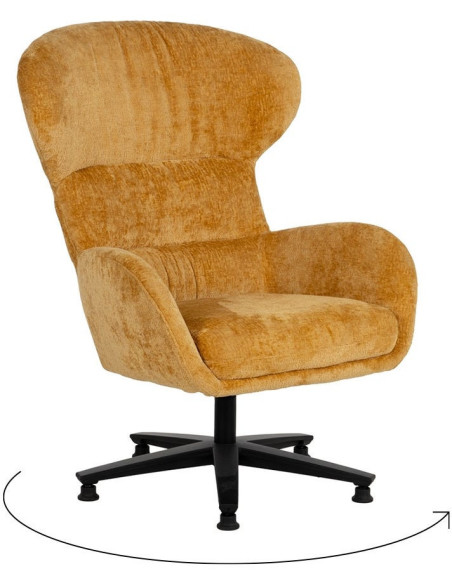 Grand Fauteuil pivotant moderne en Tissu Jaune moutarde Métal Noir Fabian - 1