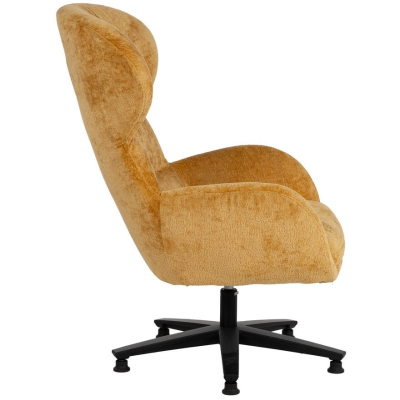 Grand Fauteuil pivotant moderne en Tissu Jaune moutarde Métal Noir Fabian - 2
