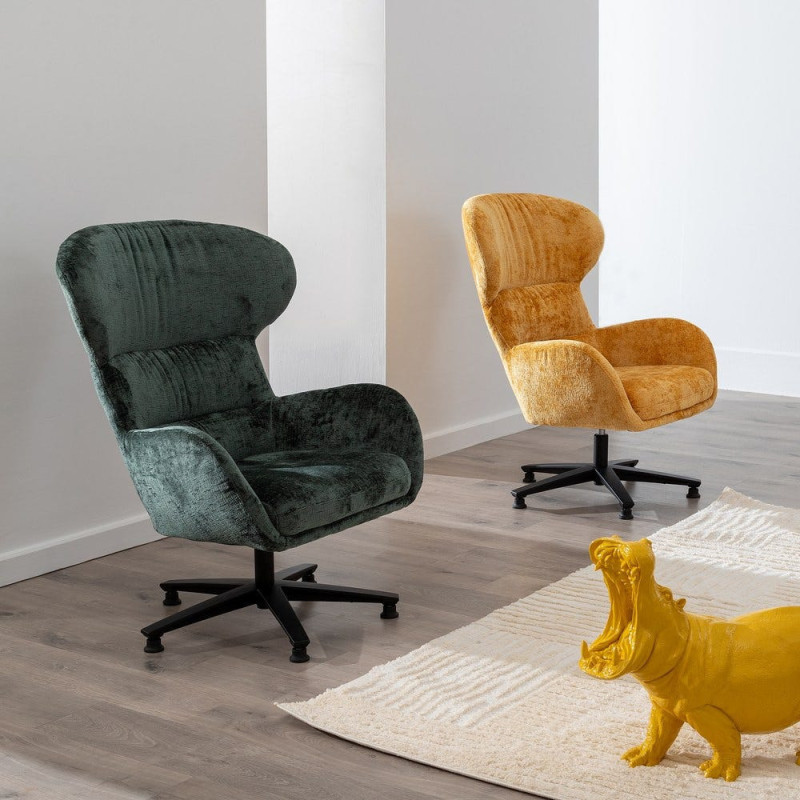 Grand Fauteuil pivotant moderne en Tissu Jaune moutarde Métal Noir Fabian - 12