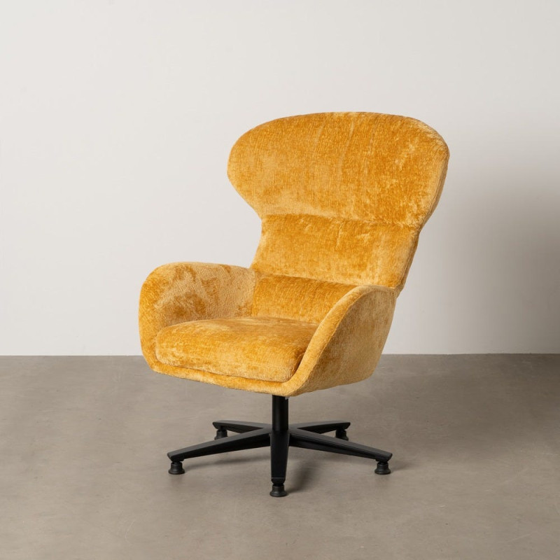 Grand Fauteuil pivotant moderne en Tissu Jaune moutarde Métal Noir Fabian - 13
