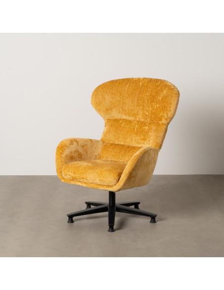 Grand Fauteuil pivotant moderne en Tissu Jaune moutarde Métal Noir Fabian - 13