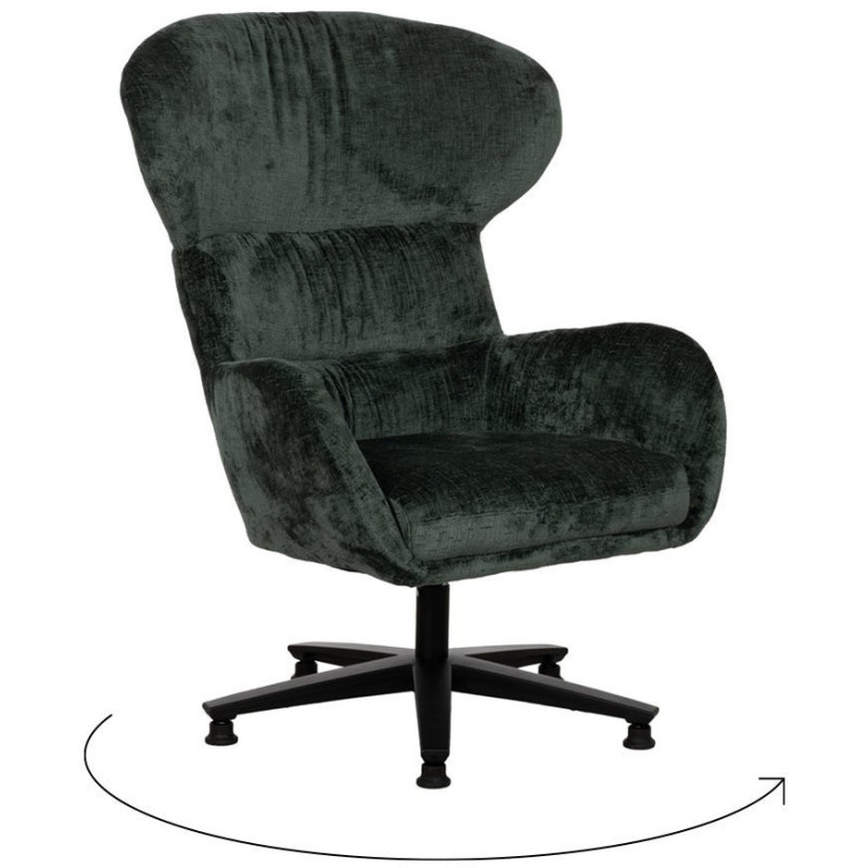 Grand Fauteuil pivotant moderne en Tissu Vert Métal Noir Fabian - 3