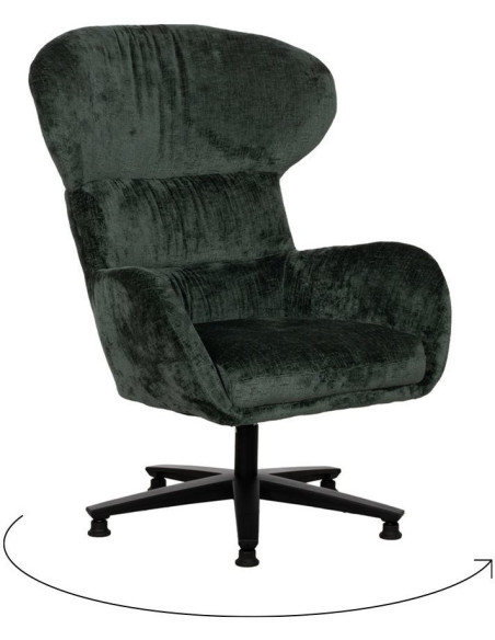 Grand Fauteuil pivotant moderne en Tissu Vert Métal Noir Fabian - 3