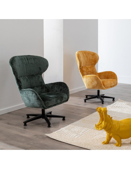 Grand Fauteuil pivotant moderne en Tissu Vert Métal Noir Fabian - 2