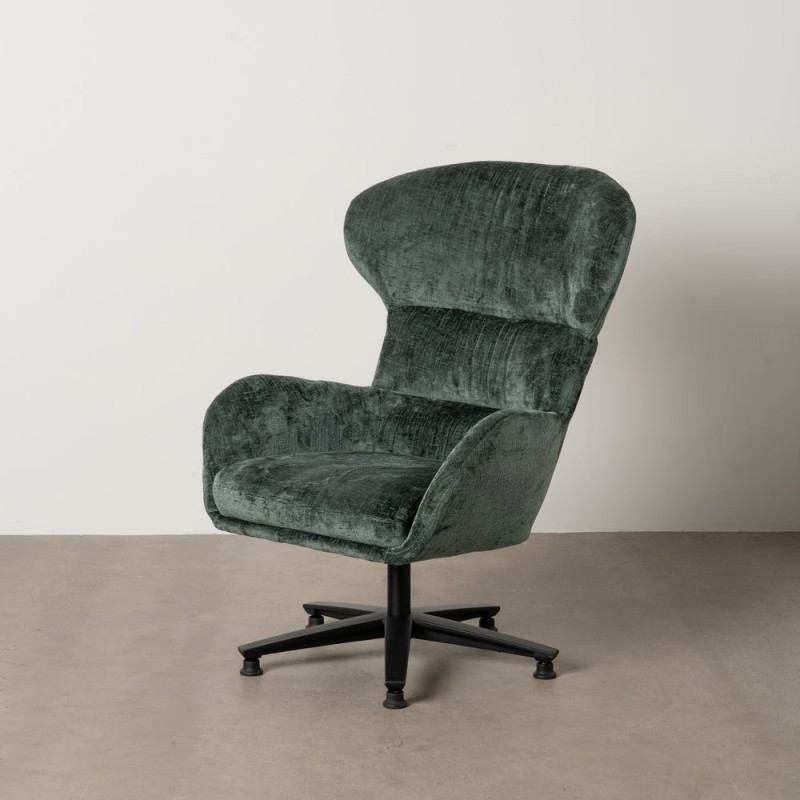 Grand Fauteuil pivotant moderne en Tissu Vert Métal Noir Fabian - 16