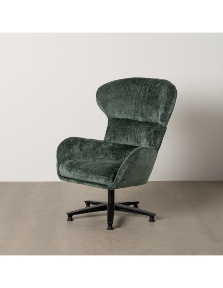 Grand Fauteuil pivotant moderne en Tissu Vert Métal Noir Fabian - 16