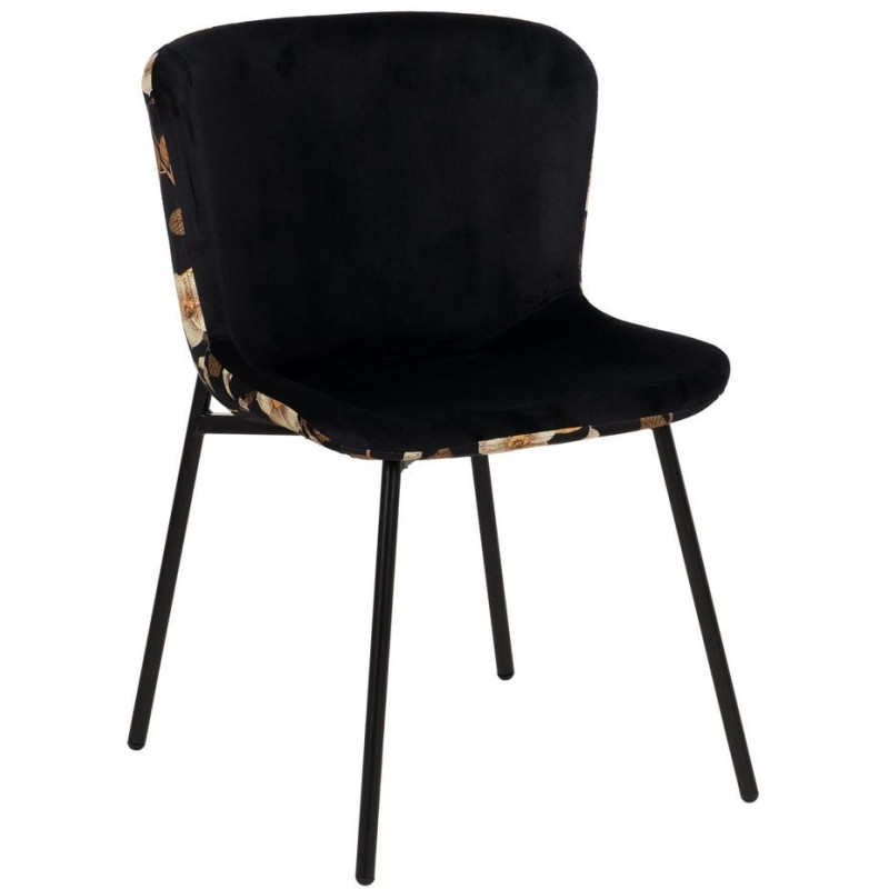 Chaise originale dos motif fleurs en Tissu Métal Noir Nerea (Lot de 4) - 1