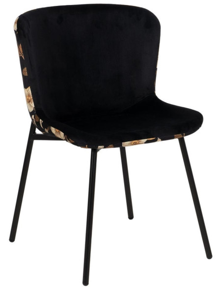 Chaise originale dos motif fleurs en Tissu Métal Noir Nerea (Lot de 4) - 1