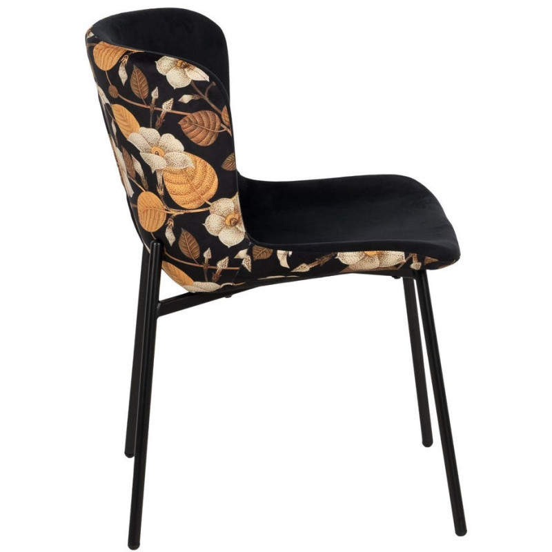 Chaise originale dos motif fleurs en Tissu Métal Noir Nerea (Lot de 4) - 2