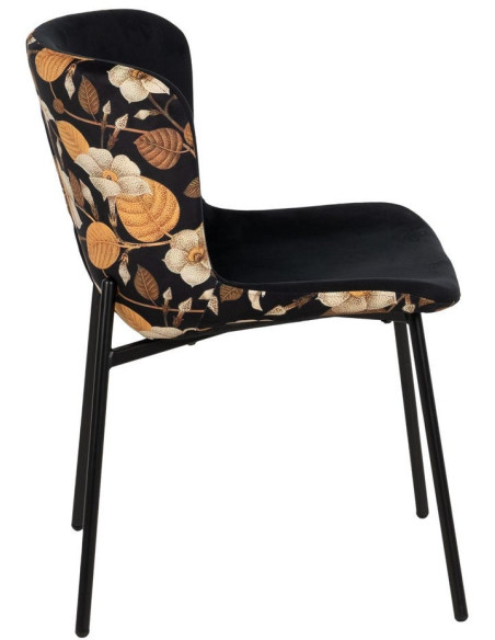 Chaise originale dos motif fleurs en Tissu Métal Noir Nerea (Lot de 4) - 2