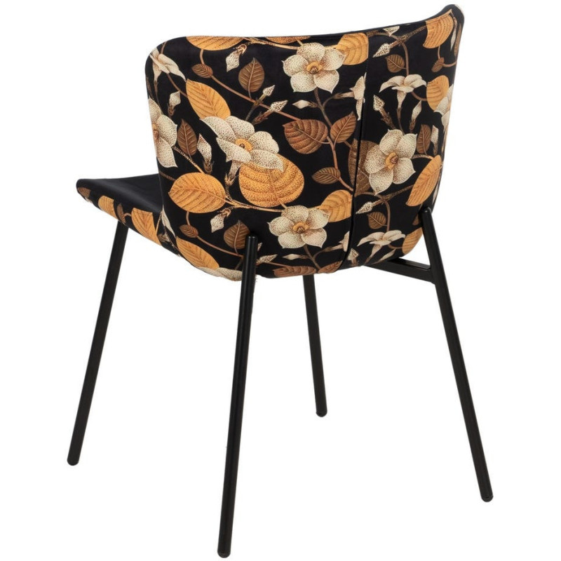 Chaise originale dos motif fleurs en Tissu Métal Noir Nerea (Lot de 4) - 3