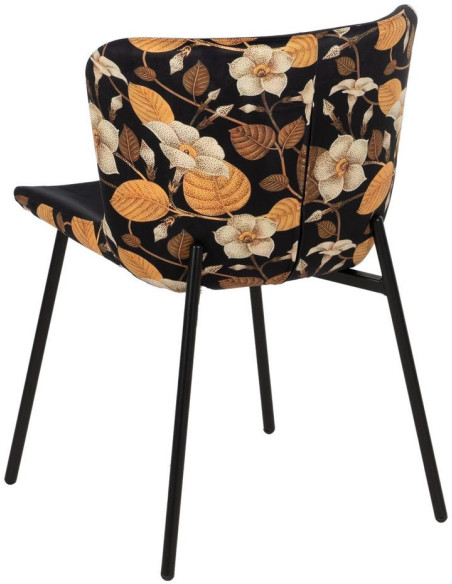 Chaise originale dos motif fleurs en Tissu Métal Noir Nerea (Lot de 4) - 3
