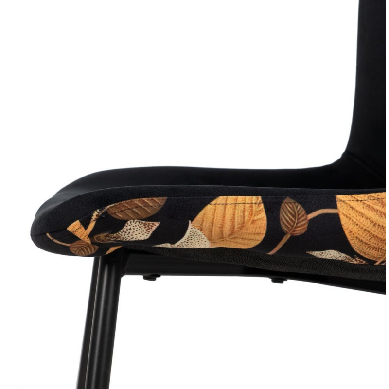 Chaise originale dos motif fleurs en Tissu Métal Noir Nerea (Lot de 4) - 7