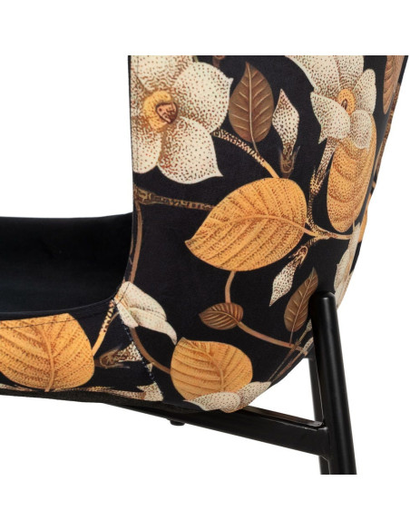 Chaise originale dos motif fleurs en Tissu Métal Noir Nerea (Lot de 4) - 8