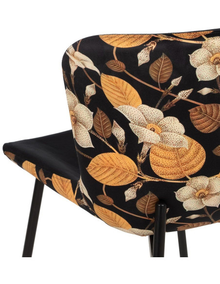 Chaise originale dos motif fleurs en Tissu Métal Noir Nerea (Lot de 4) - 10