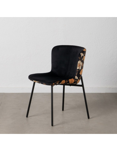 Chaise originale dos motif fleurs en Tissu Métal Noir Nerea (Lot de 4) - 14