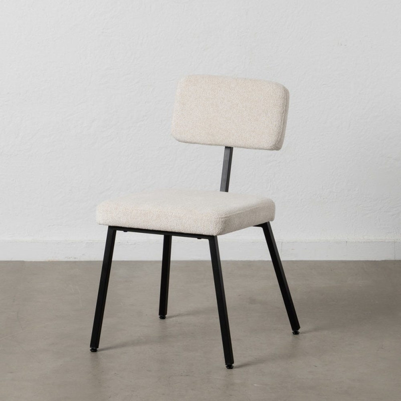 Chaise moderne bouclette en Tissu Blanc Bouclé Métal Noir Flavio (Lot de 4) - 13