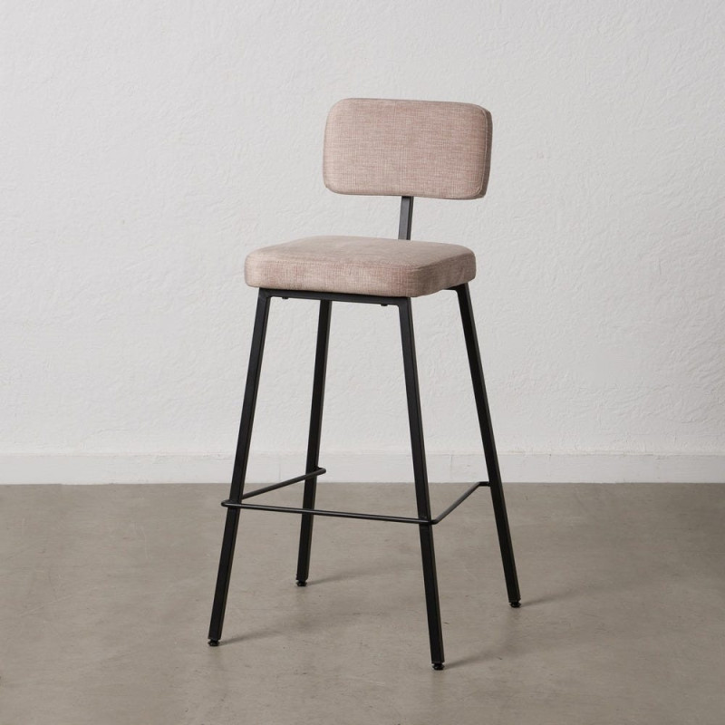 Tabouret de bar moderne en Tissu Beige Métal Noir Flavio (Lot de 4) - 12
