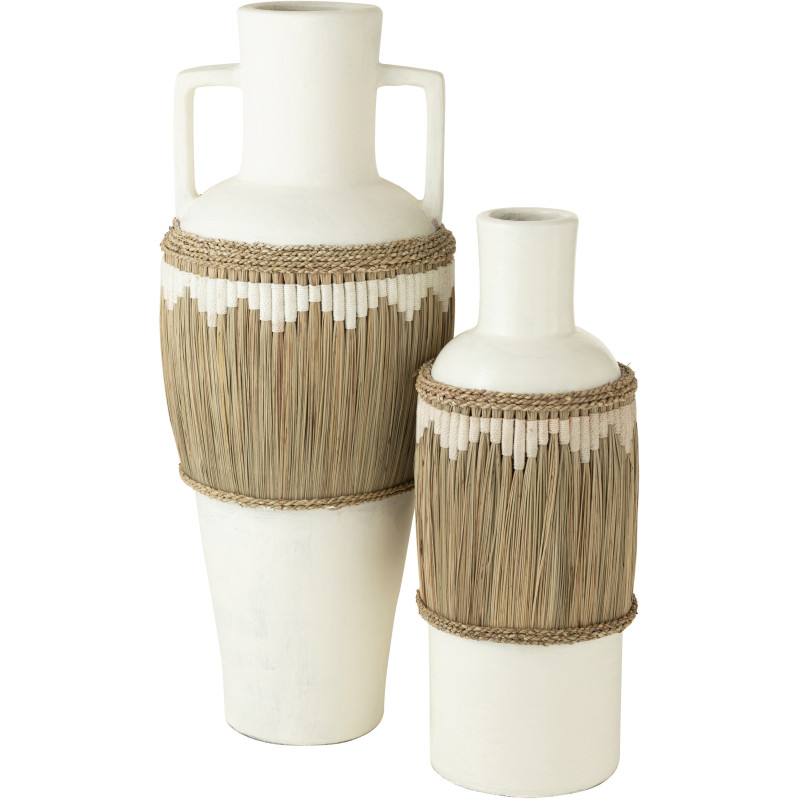 Vase Amphore XXL Hauteur 100 cm en Terre cuite Blanc Herbe Naturel Blanc Pugghie - 2