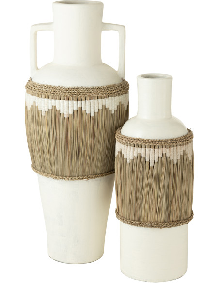 Vase Amphore XXL Hauteur 100 cm en Terre cuite Blanc Herbe Naturel Blanc Pugghie - 2