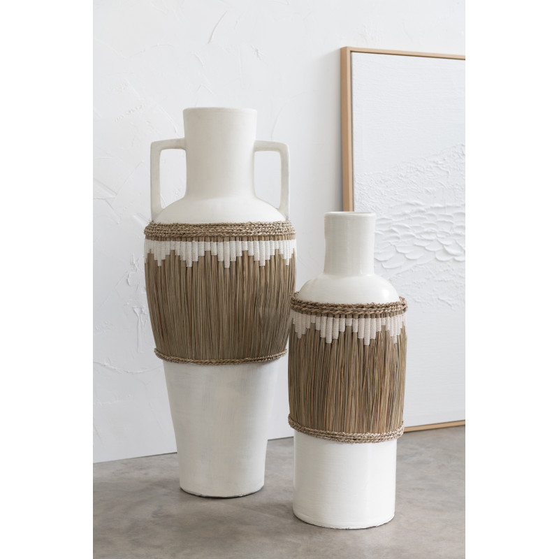 Vase Amphore XXL Hauteur 100 cm en Terre cuite Blanc Herbe Naturel Blanc Pugghie - 3