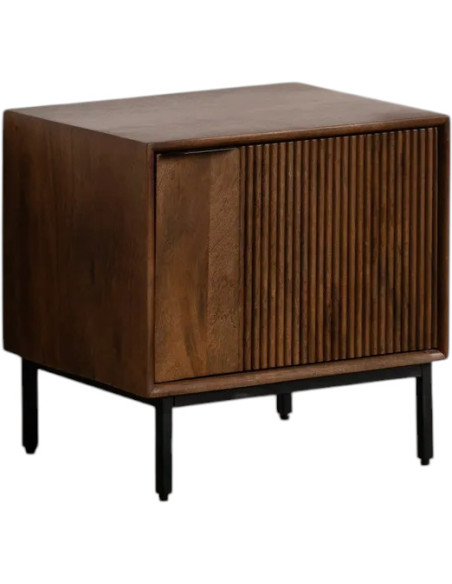 Chevet moderne 1 porte en Bois de manguier Marron Métal Noir Talaia - 1