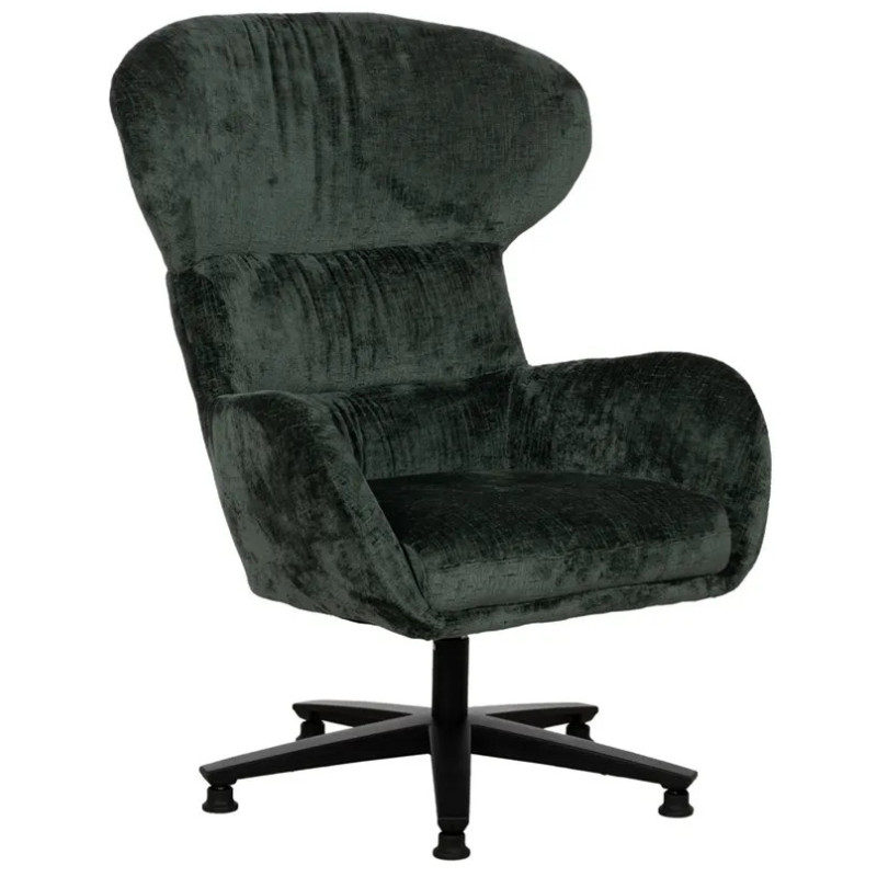 Grand Fauteuil pivotant moderne en Tissu Vert Métal Noir Fabian - 1