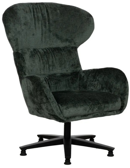 Grand Fauteuil pivotant moderne en Tissu Vert Métal Noir Fabian - 1