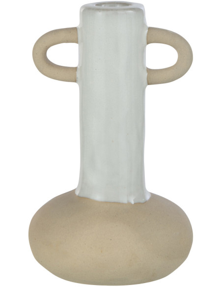 Vase Cylindrique 2 anses Hauteur 17 cm en Porcelaine Blanc Beige Malotti