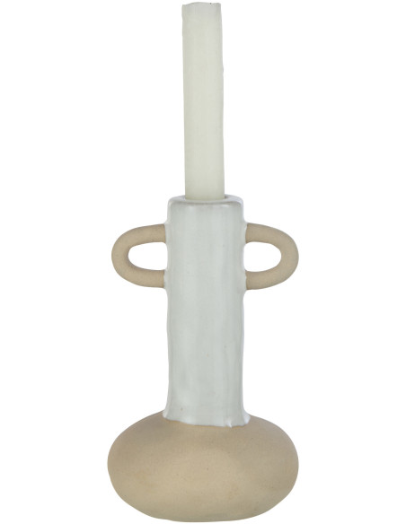 Vase Cylindrique 2 anses Hauteur 17 cm en Porcelaine Blanc Beige Malotti