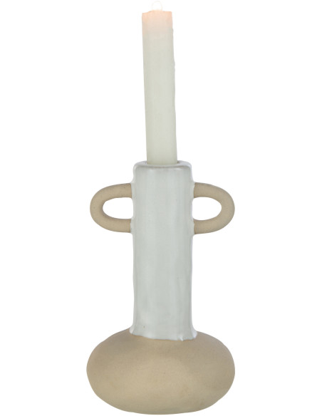 Vase Cylindrique 2 anses Hauteur 17 cm en Porcelaine Blanc Beige Malotti