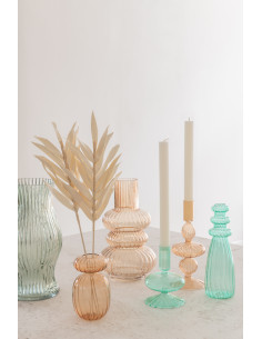 Vase Ovale Hauteur 13 cm en Verre Aqua Beige Motif cannelé Rubao (Lot de 2) - 1 2