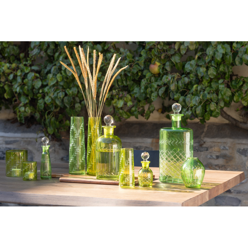 Vase Cylindrique Hauteur 24 cm en Verre Vert Motif feuilles Roman (Lot de 2) - 3