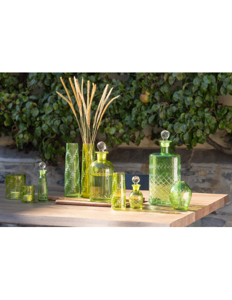 Vase Cylindrique Hauteur 24 cm en Verre Vert Motif feuilles Roman (Lot de 2) - 3