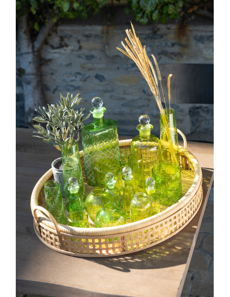 Vase Cylindrique Hauteur 24 cm en Verre Vert Motif feuilles Roman (Lot de 2) - 4