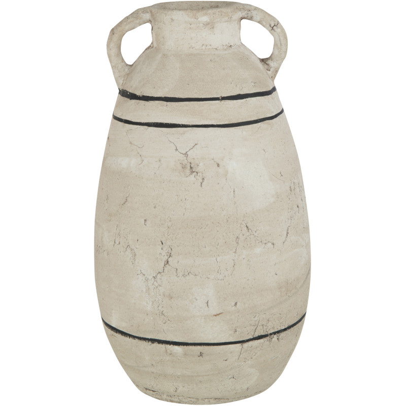 Vase Amphore Hauteur 40 cm en Terre cuite Beige Noir Motif lignes Machoko J-Line - 1
